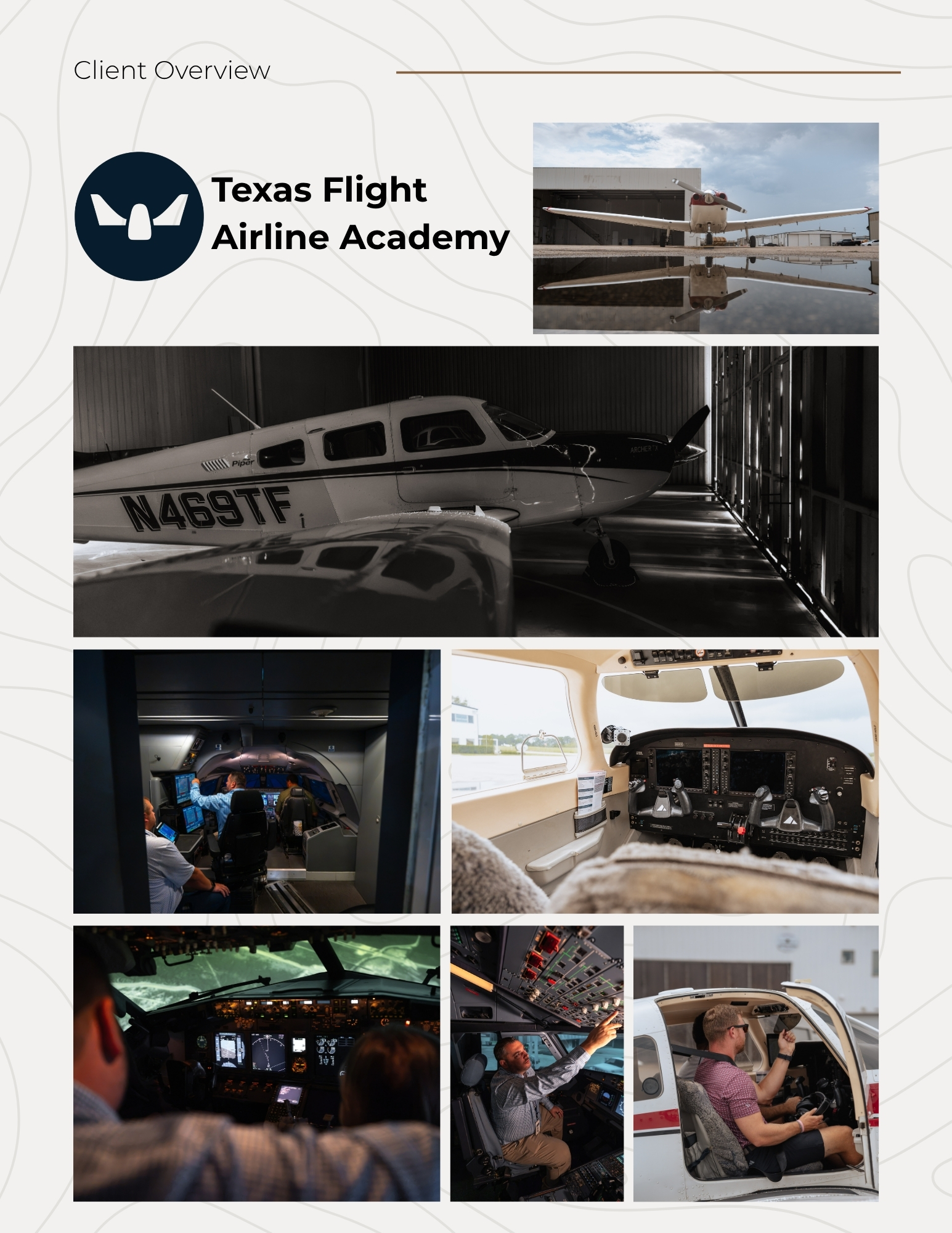 Texas Flight Airline Academy aircraft, cockpits, and hands-on flight simulator training, page one