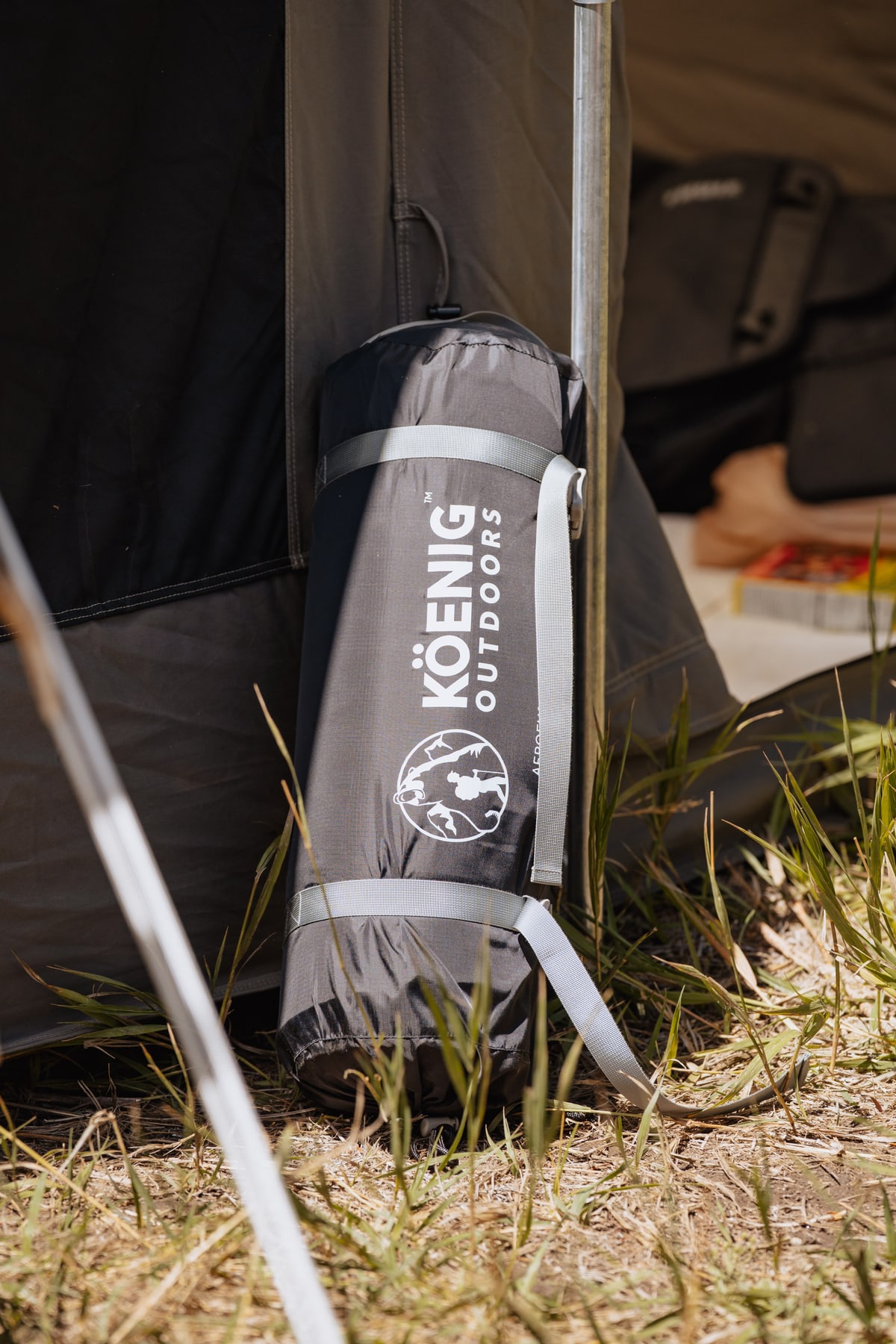 Outdoor gear bag at a field camp